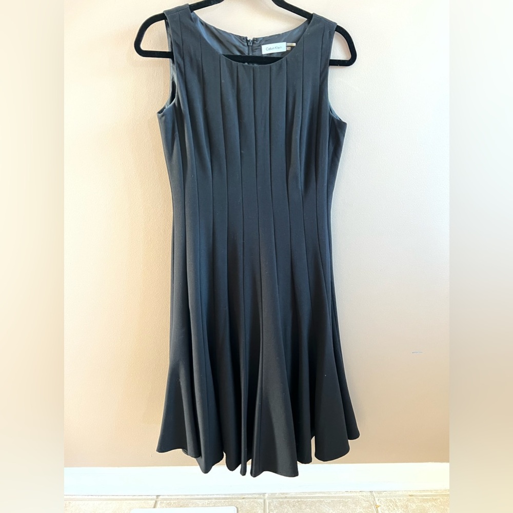 Calvin Klein Black Pleated A-Line Dress